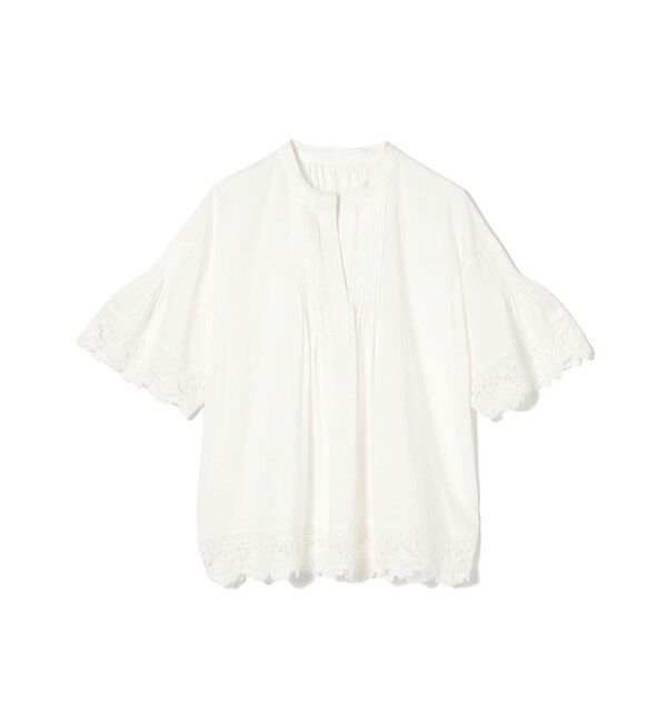 SHIPS for women「〈手洗い可能〉トリム レース ピンタック スキッパー ブラウス」|シャツ・ブラウス|