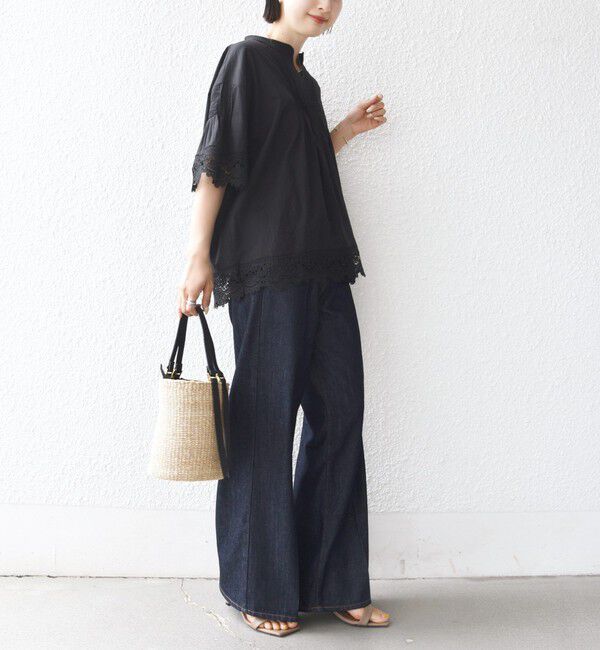 SHIPS for women「〈手洗い可能〉トリム レース ピンタック スキッパー ブラウス」|シャツ・ブラウス|