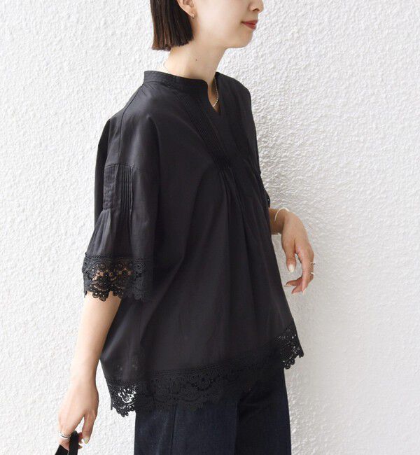 SHIPS for women「〈手洗い可能〉トリム レース ピンタック スキッパー ブラウス」|シャツ・ブラウス|