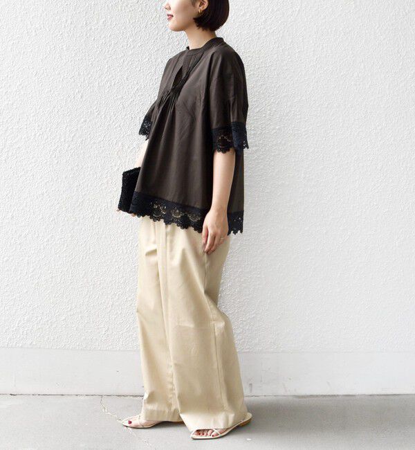 SHIPS for women「〈手洗い可能〉トリム レース ピンタック スキッパー ブラウス」|シャツ・ブラウス|