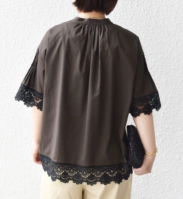 SHIPS for women「〈手洗い可能〉トリム レース ピンタック スキッパー ブラウス」|シャツ・ブラウス|