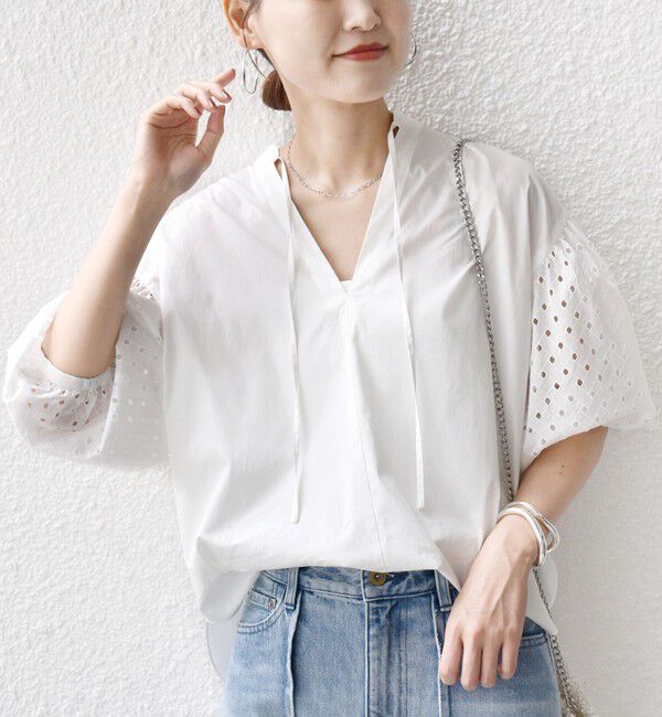 SHIPS for women「〈手洗い可能〉カットワーク レース スリーブ ブラウス」|シャツ・ブラウス|
