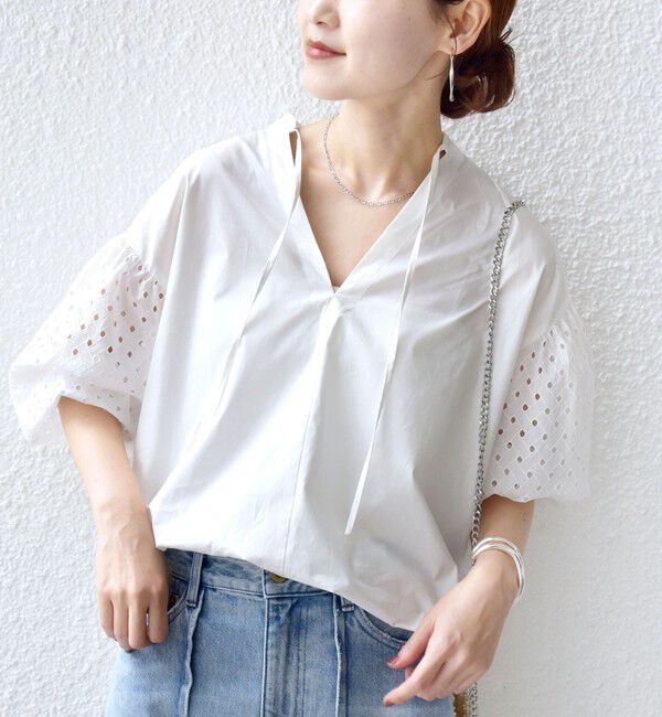 SHIPS for women「〈手洗い可能〉カットワーク レース スリーブ ブラウス」|シャツ・ブラウス|