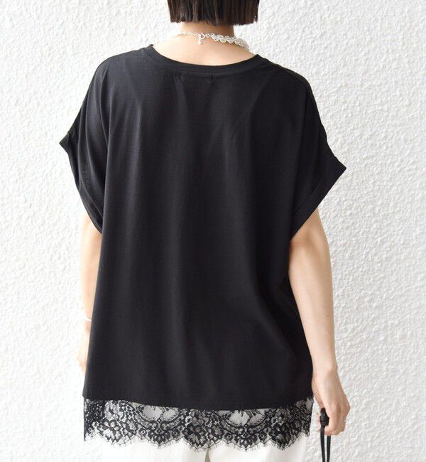 SHIPS for women「〈手洗い可能〉レース コンビ フレンチ スリーブ TEE」|Tシャツ・カットソー|