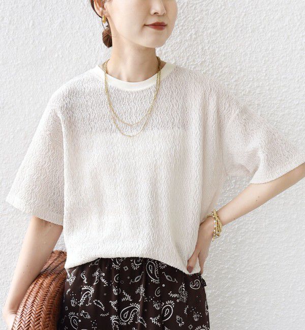 SHIPS for women「【WEB限定】〈手洗い可能〉ウェーブ クレープ ショート スリーブ カットソー」|Tシャツ・カットソー|