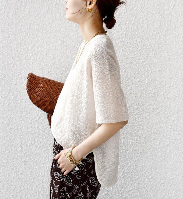 SHIPS for women「【WEB限定】〈手洗い可能〉ウェーブ クレープ ショート スリーブ カットソー」|Tシャツ・カットソー|