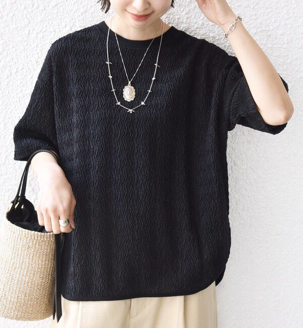 SHIPS for women「【WEB限定】〈手洗い可能〉ウェーブ クレープ ショート スリーブ カットソー」|Tシャツ・カットソー|