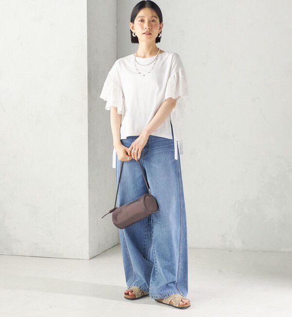 SHIPS for women「〈洗濯機可能〉Sohana: シフリー 刺繍 レース スリーブ TEE」|Tシャツ・カットソー|