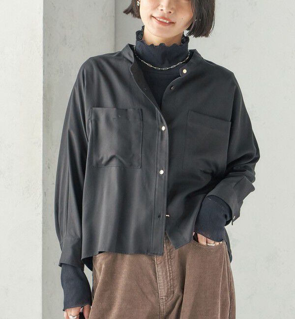 SHIPS for women「〈手洗い可能〉プリシュランク ツイル ショート シャツ 羽織」|シャツ・ブラウス|ブラック