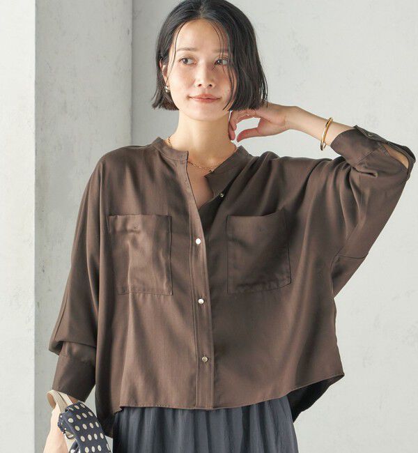 SHIPS for women「〈手洗い可能〉プリシュランク ツイル ショート シャツ 羽織」|シャツ・ブラウス|ブラウン
