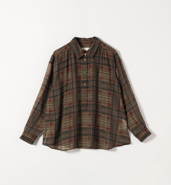quaranciel「quaranciel:〈洗濯機可能〉シアー チェック ギャザー プルオーバー シャツ」|シャツ・ブラウス|