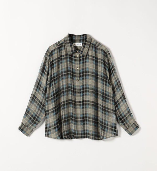 quaranciel「quaranciel:〈洗濯機可能〉シアー チェック ギャザー プルオーバー シャツ」|シャツ・ブラウス|