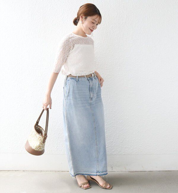 SHIPS for women「〈手洗い可能〉ストレッチ フラワー レース TEE」|Tシャツ・カットソー|