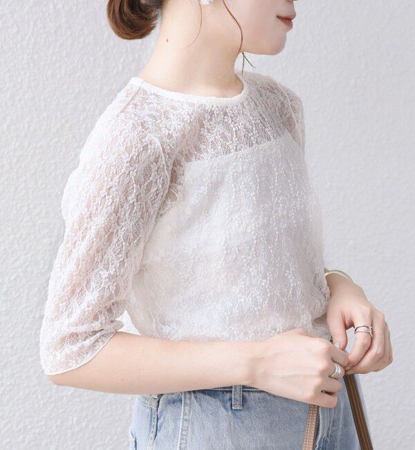 SHIPS for women「〈手洗い可能〉ストレッチ フラワー レース TEE」|Tシャツ・カットソー|