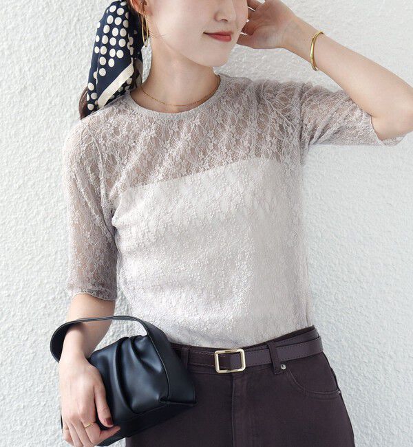 SHIPS for women「〈手洗い可能〉ストレッチ フラワー レース TEE」|Tシャツ・カットソー|