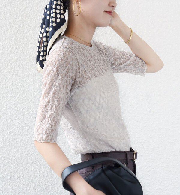 SHIPS for women「〈手洗い可能〉ストレッチ フラワー レース TEE」|Tシャツ・カットソー|