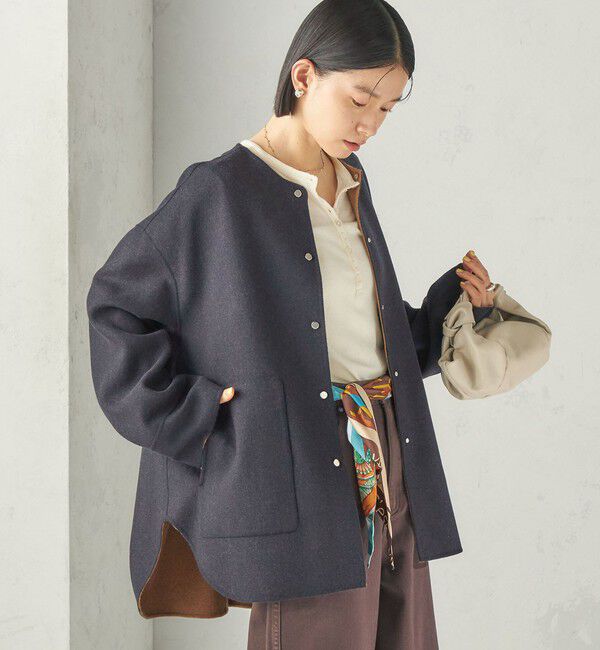 SHIPS for women「《予約》セミ 梳毛 配色 リバーシブル ノーカラー コート」|ノーカラーコート|