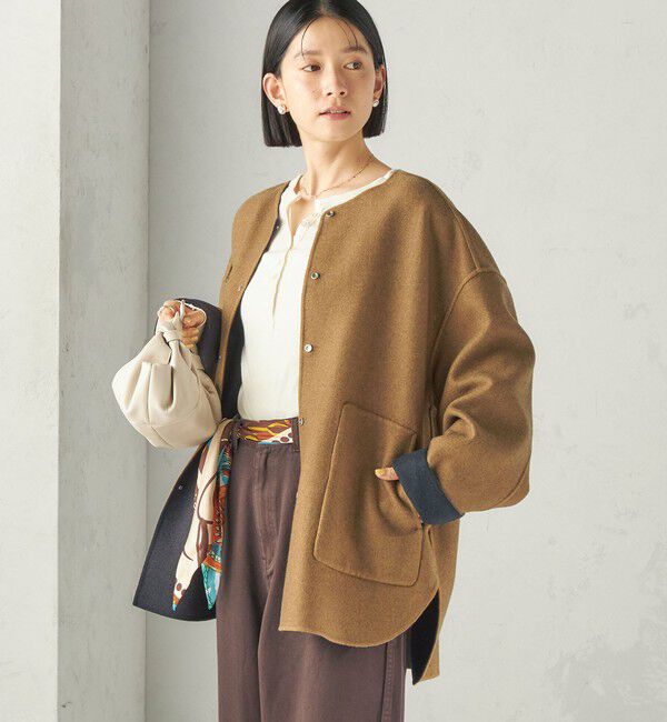 SHIPS for women「《予約》セミ 梳毛 配色 リバーシブル ノーカラー コート」|ノーカラーコート|