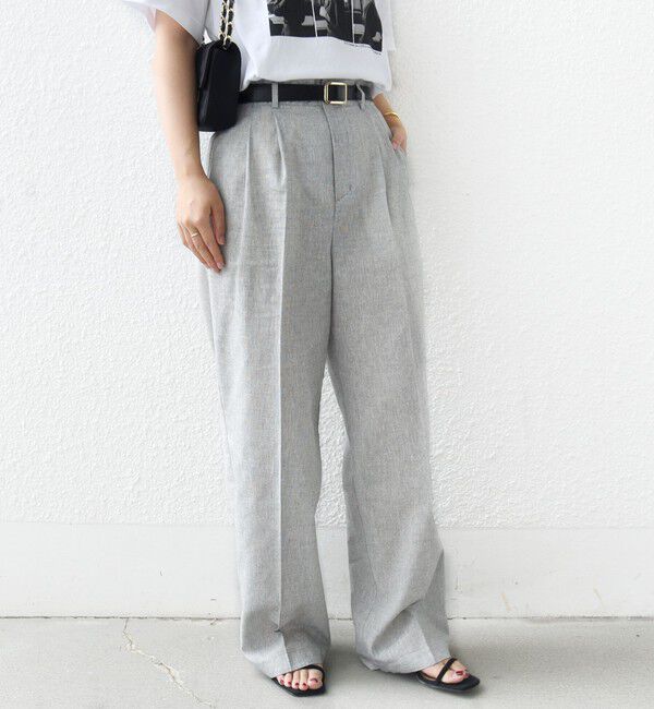 SHIPS for women「〈手洗い可能〉麻混 シャンブレー ピケ 2タック パンツ」|スラックス|グレー