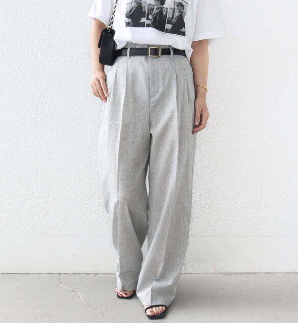 SHIPS for women「〈手洗い可能〉麻混 シャンブレー ピケ 2タック パンツ」|スラックス|