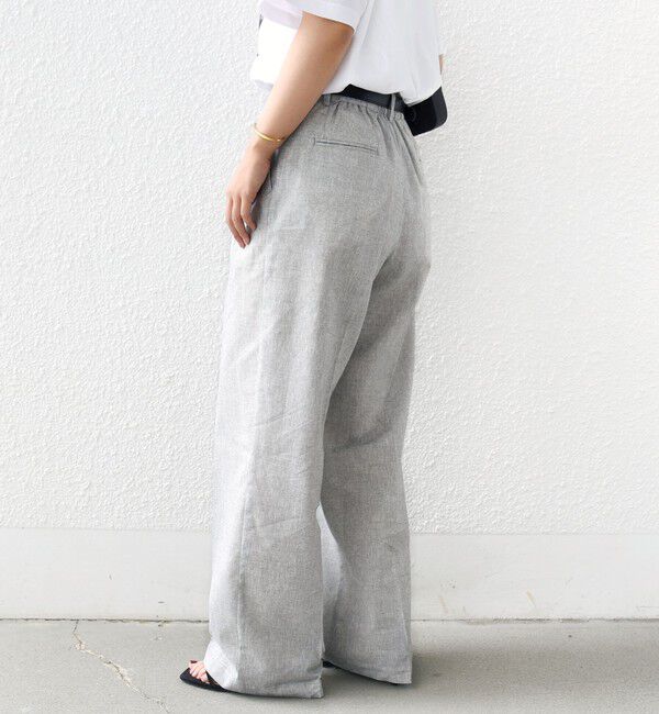 SHIPS for women「〈手洗い可能〉麻混 シャンブレー ピケ 2タック パンツ」|スラックス|