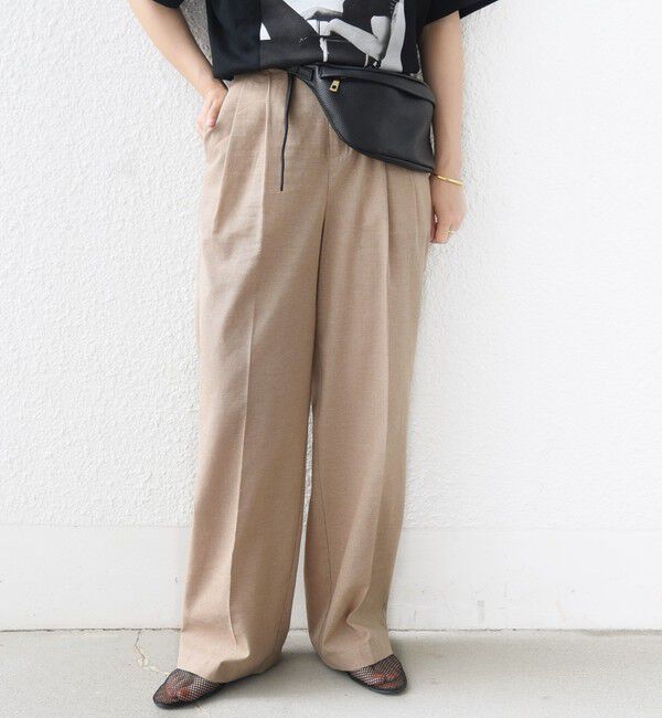 SHIPS for women「〈手洗い可能〉麻混 シャンブレー ピケ 2タック パンツ」|スラックス|