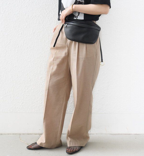 SHIPS for women「〈手洗い可能〉麻混 シャンブレー ピケ 2タック パンツ」|スラックス|