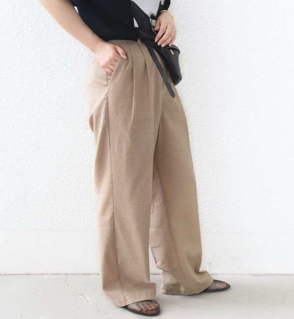 SHIPS for women「〈手洗い可能〉麻混 シャンブレー ピケ 2タック パンツ」|スラックス|