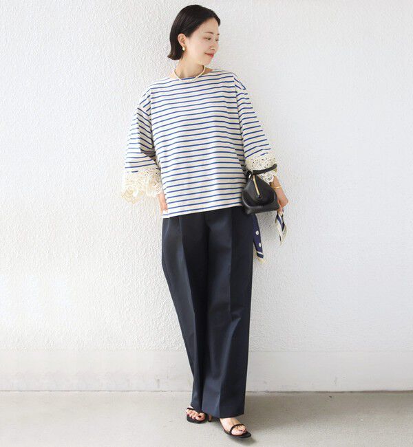 SHIPS for women「〈手洗い可能〉ボーダー 袖 レース ワイド プルオーバー」|Tシャツ・カットソー|