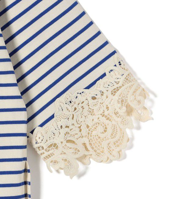 SHIPS for women「〈手洗い可能〉ボーダー 袖 レース ワイド プルオーバー」|Tシャツ・カットソー|