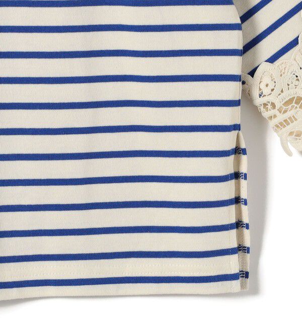 SHIPS for women「〈手洗い可能〉ボーダー 袖 レース ワイド プルオーバー」|Tシャツ・カットソー|