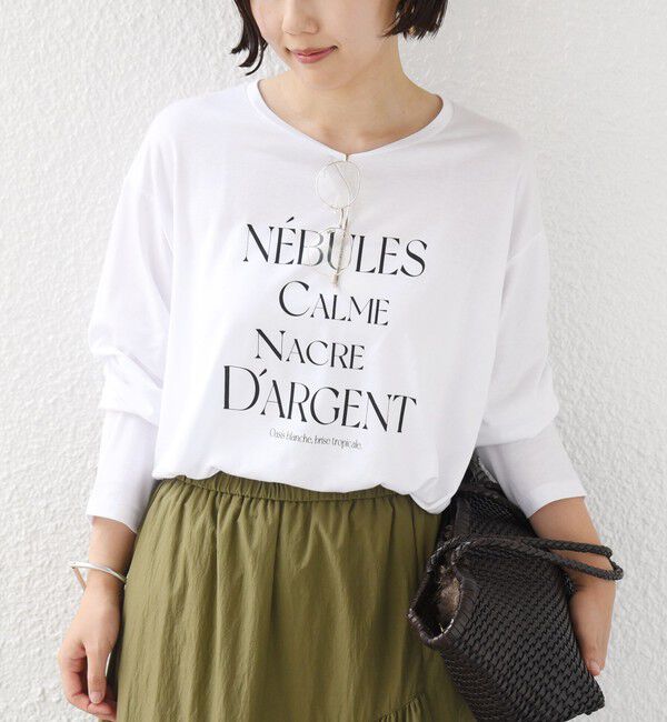 SHIPS for women「《予約》メルティ コットン ロゴ ロング スリーブ TEE」|Tシャツ・カットソー|ホワイト系