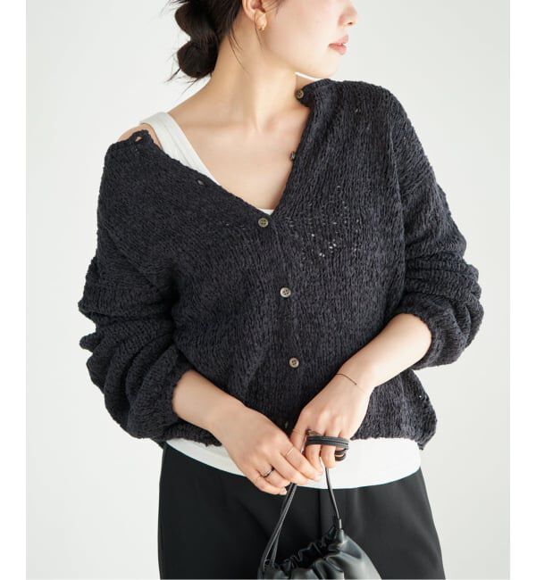 Plage「《一部店舗・WEB限定追加》Fringe yarn カーディガン 3」|カーディガン|ブラック