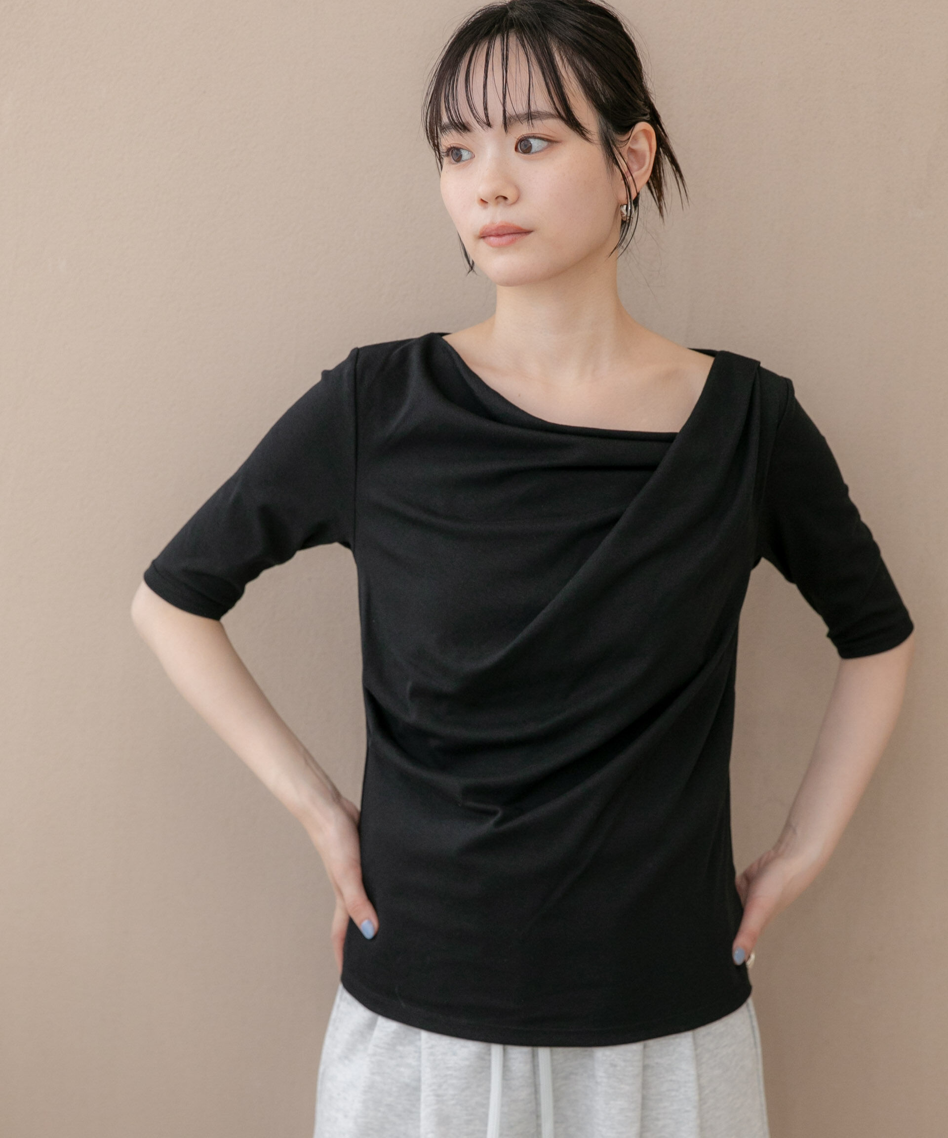 NANO universe「WEB限定/タックアシメフライスカットデザイントップス」|Tシャツ・カットソー|