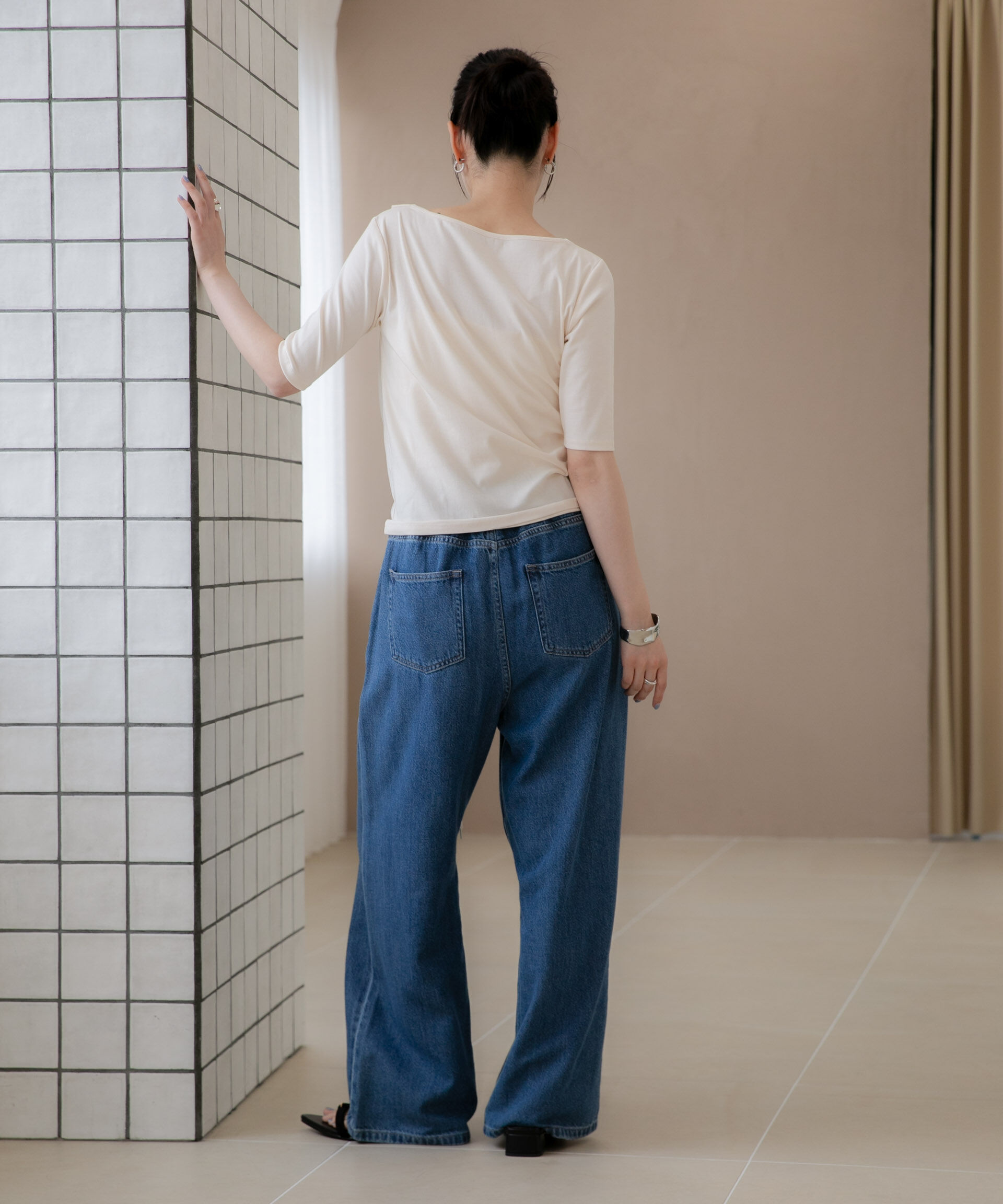 NANO universe「WEB限定/タックアシメフライスカットデザイントップス」|Tシャツ・カットソー|