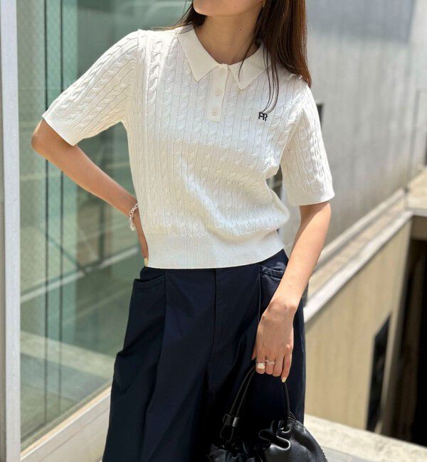 fredy emue「【大人気シリーズの新型登場！】FR刺しゅうケーブル柄半袖ポロ衿プルオーバーニット」|ニット・セーター|