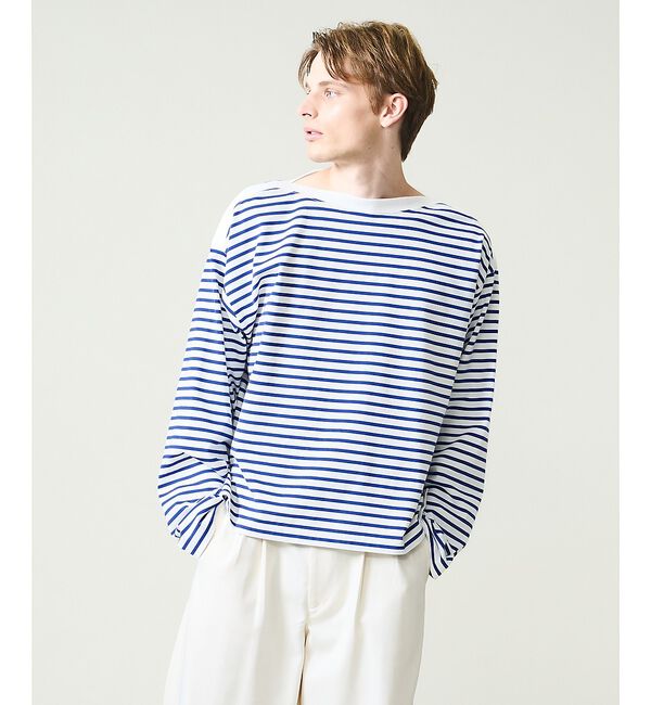 ABAHOUSE「ボートネック フレンチボーダー長袖Tシャツ / ユニセックス」|Tシャツ・カットソー|ブルー