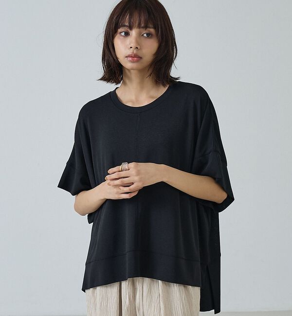 abahouse mavie「【二の腕カバー】スラブプルオーバー」|Tシャツ・カットソー|ブラック