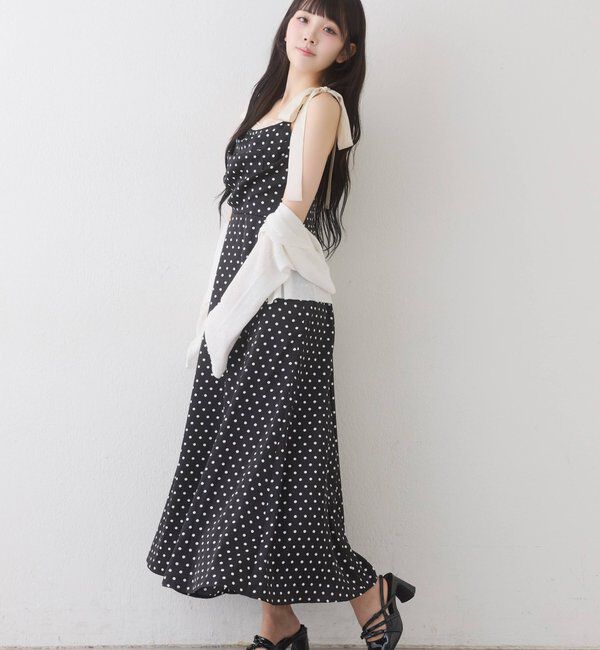  「【WEB限定】マイナス5kg見え/肩リボンドレープロングワンピース」|ワンピース|