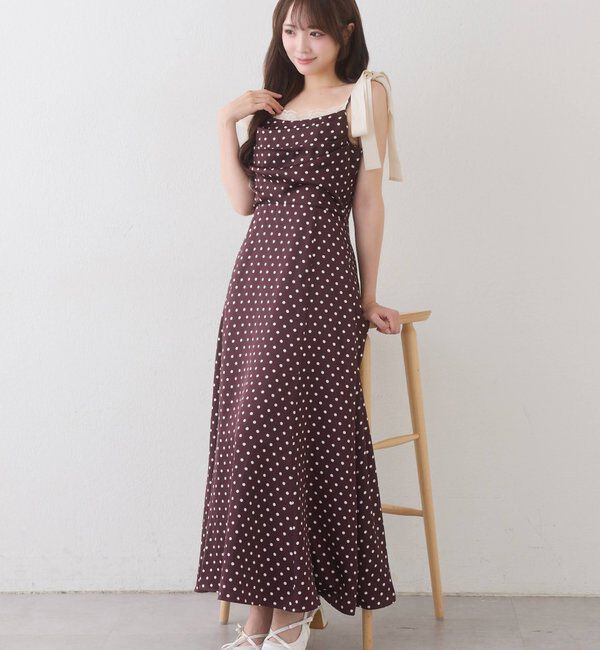  「【WEB限定】マイナス5kg見え/肩リボンドレープロングワンピース」|ワンピース|