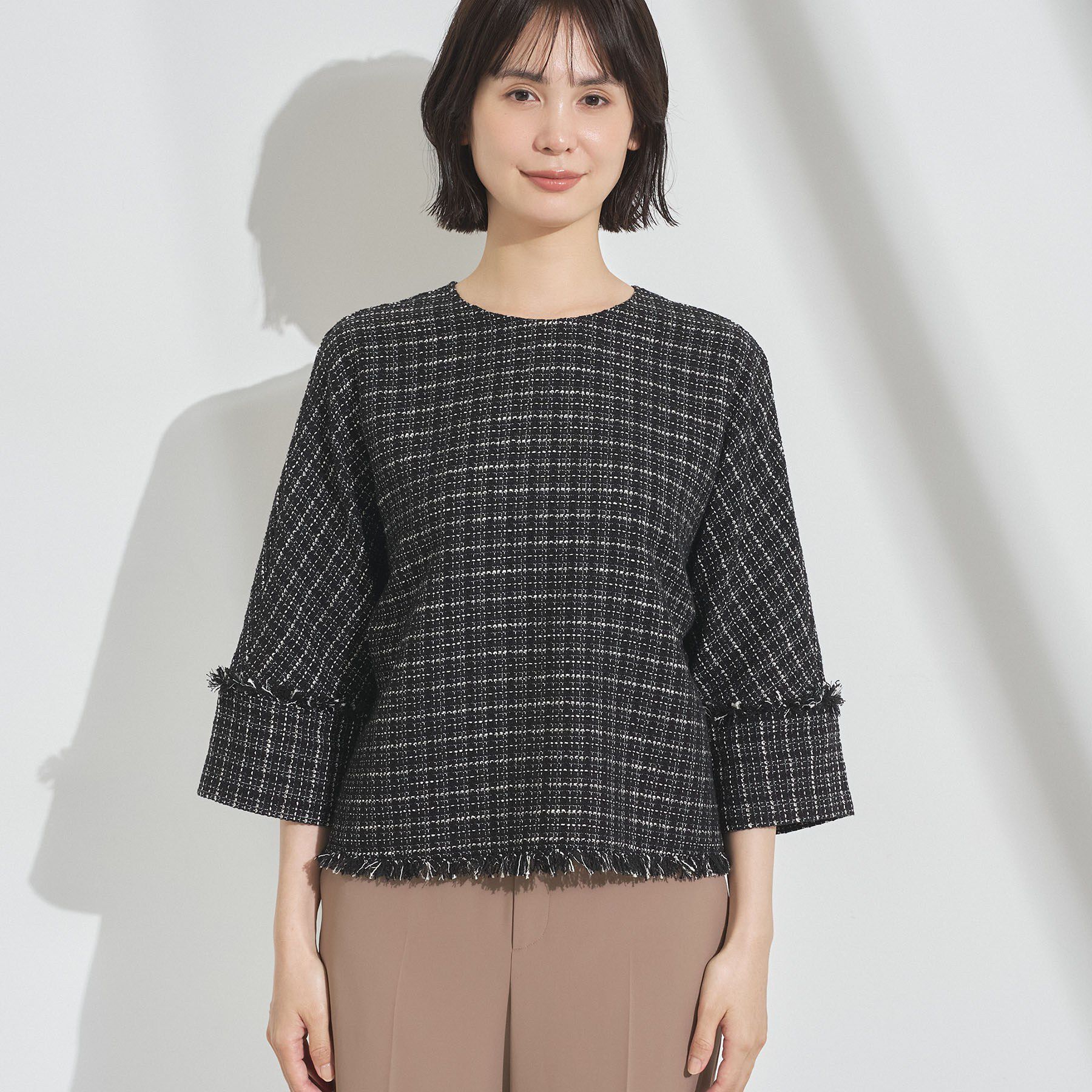 INDIVI「【華やか／1枚でサマになる】上品ツイードブラウス」|シャツ・ブラウス|