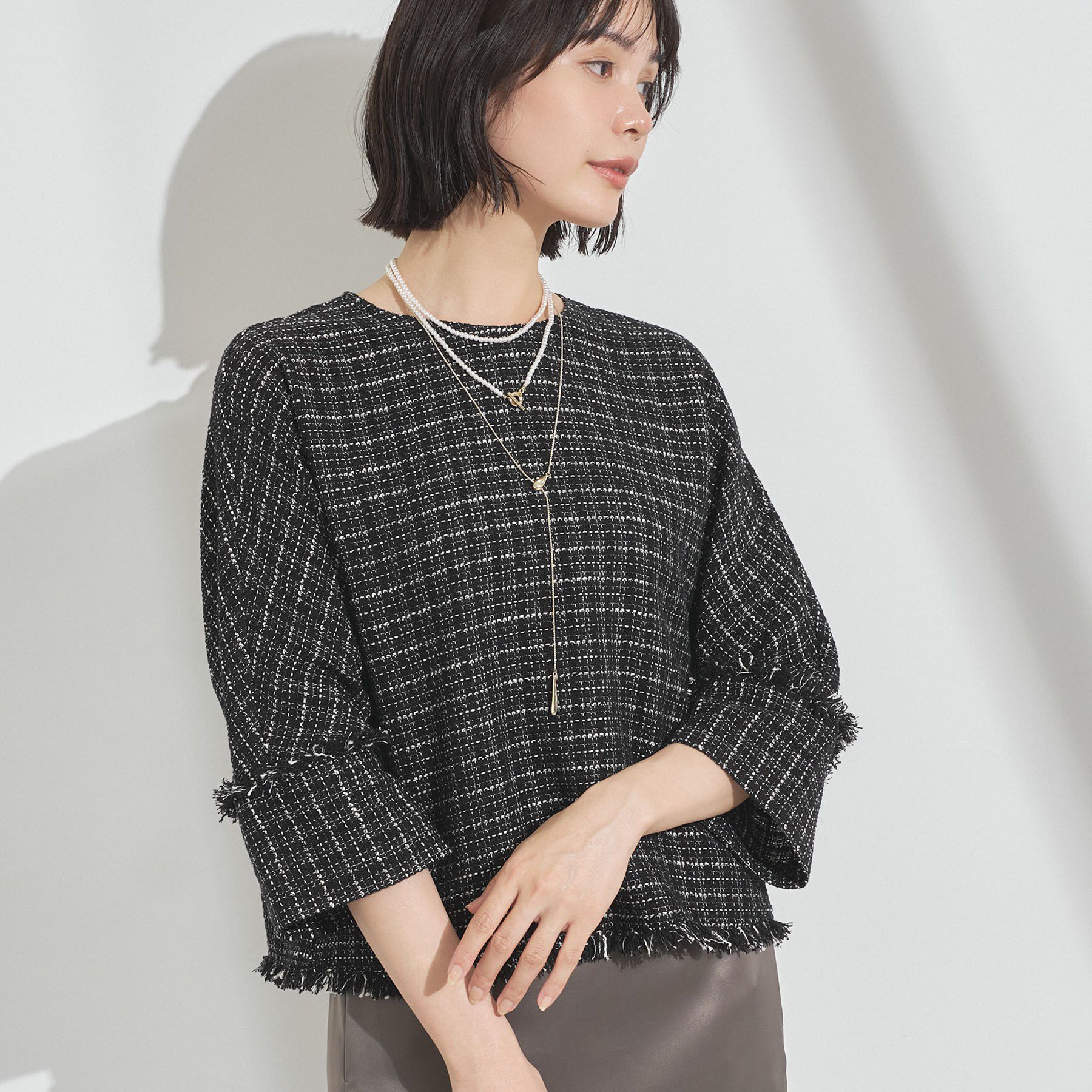 INDIVI「【華やか／1枚でサマになる】上品ツイードブラウス」|シャツ・ブラウス|