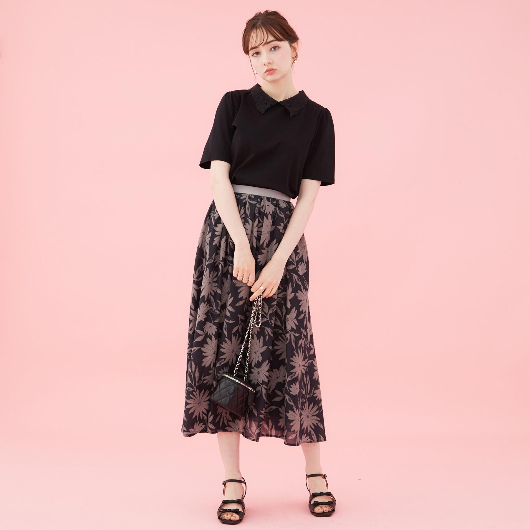 Couture broach「【洗える】ウエストギャザー 花柄スカート」|スカート|
