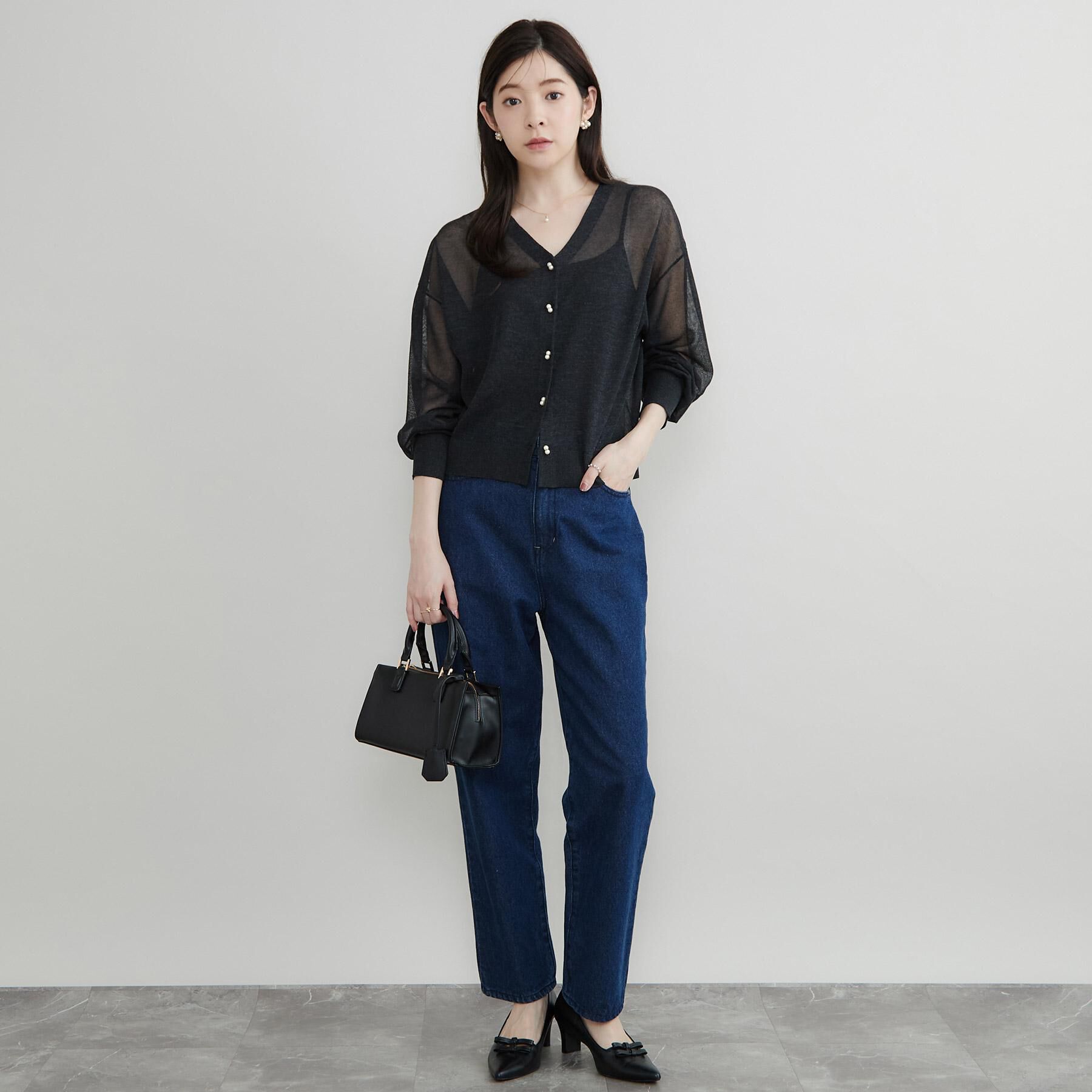Couture broach「【上品な透け感】ダブルパール調釦 愛されシアーカーディガン」|カーディガン|
