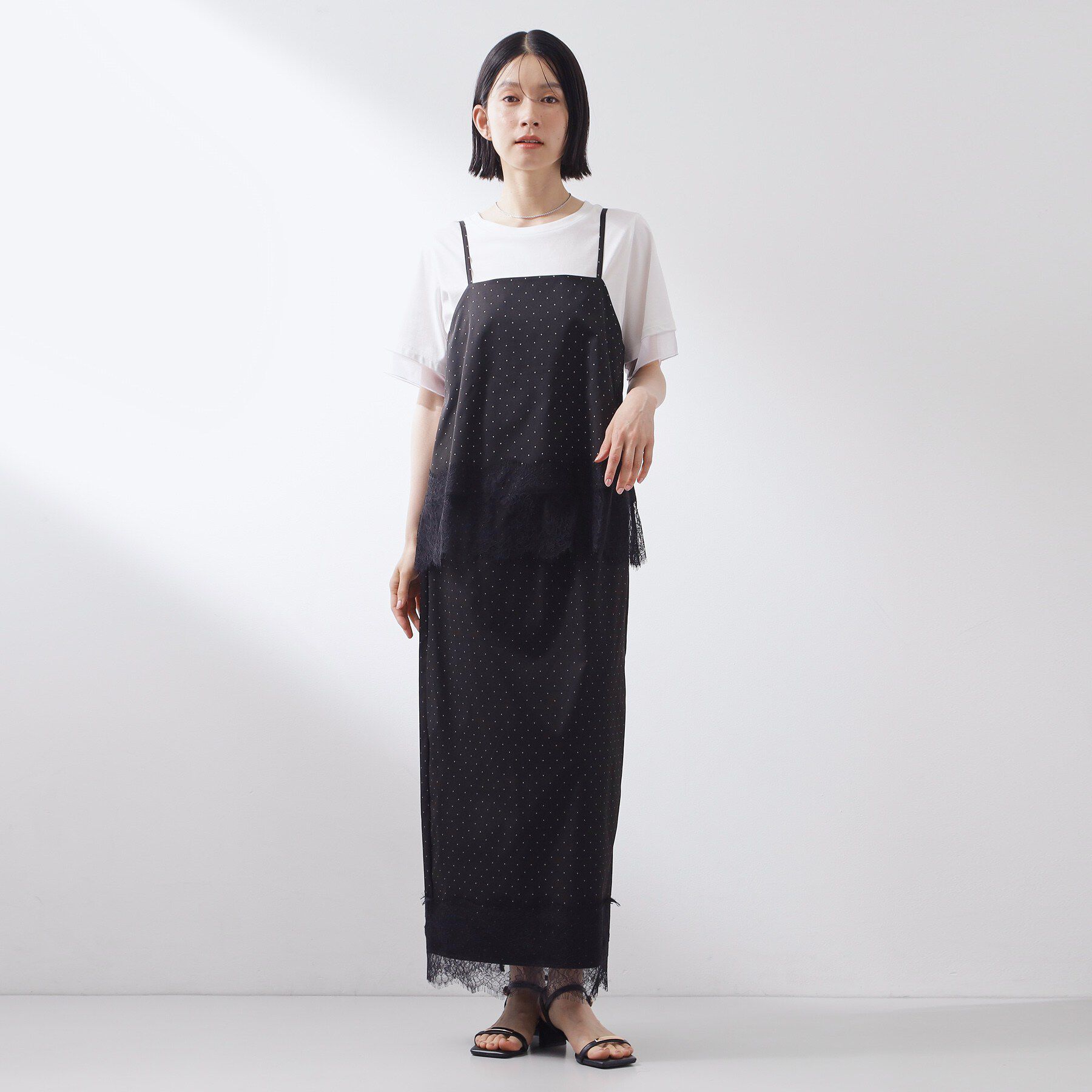 THE SHOP TK「【セットアップ可】ドット柄 裾レースナロースカート」|スカート|