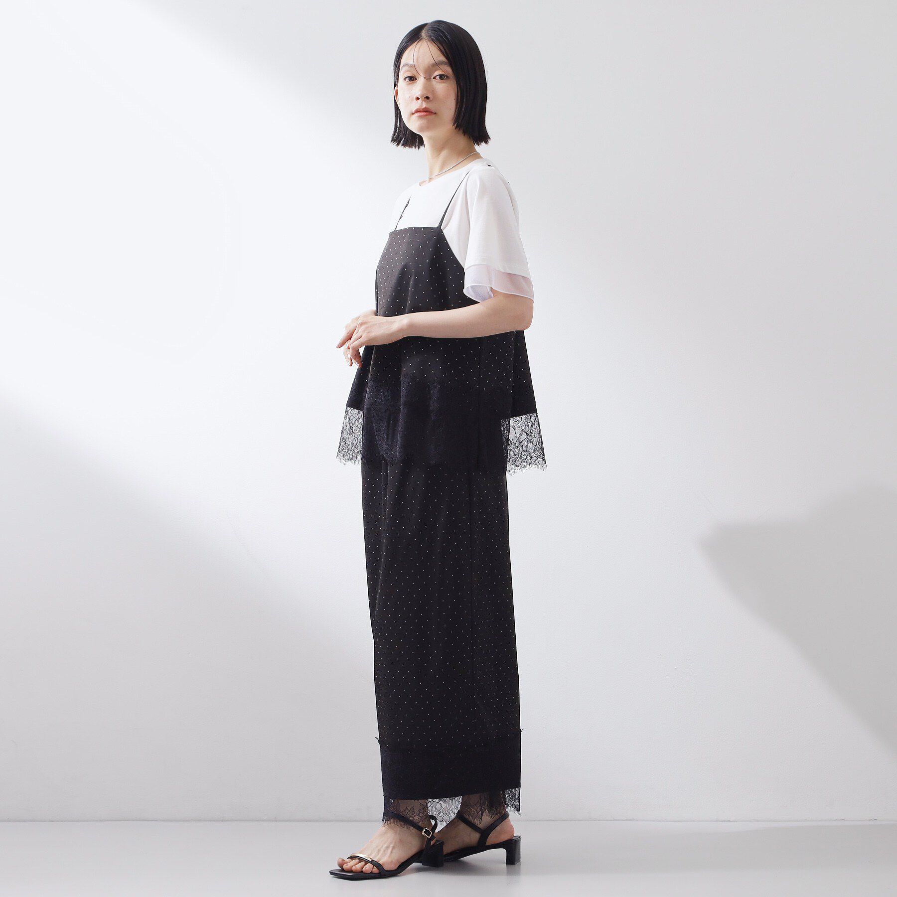 THE SHOP TK「【セットアップ可】ドット柄 裾レースナロースカート」|スカート|