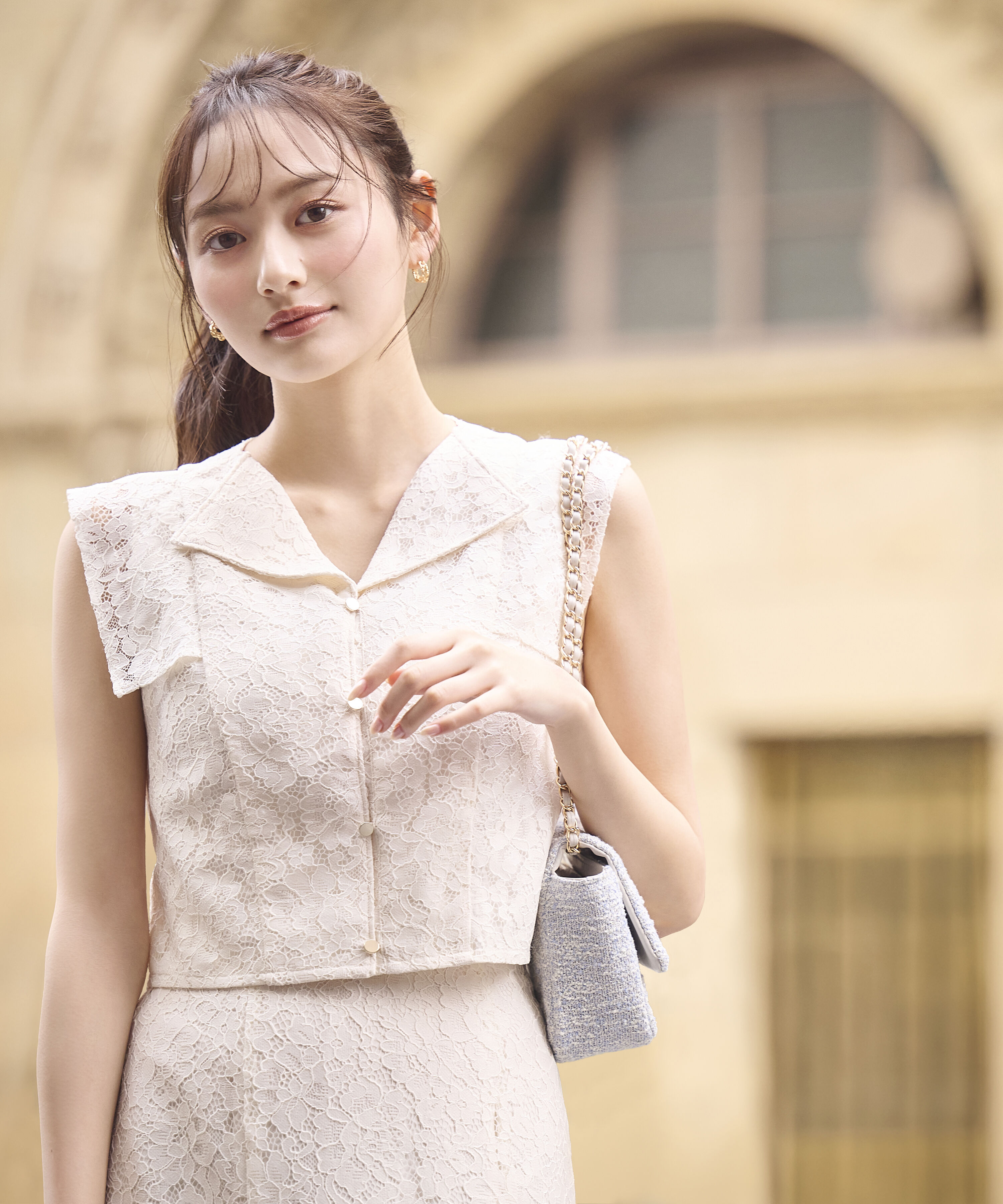 PROPORTION BODY DRESSING「衿付きレースブラウス 26SS」|シャツ・ブラウス|エクリュ1