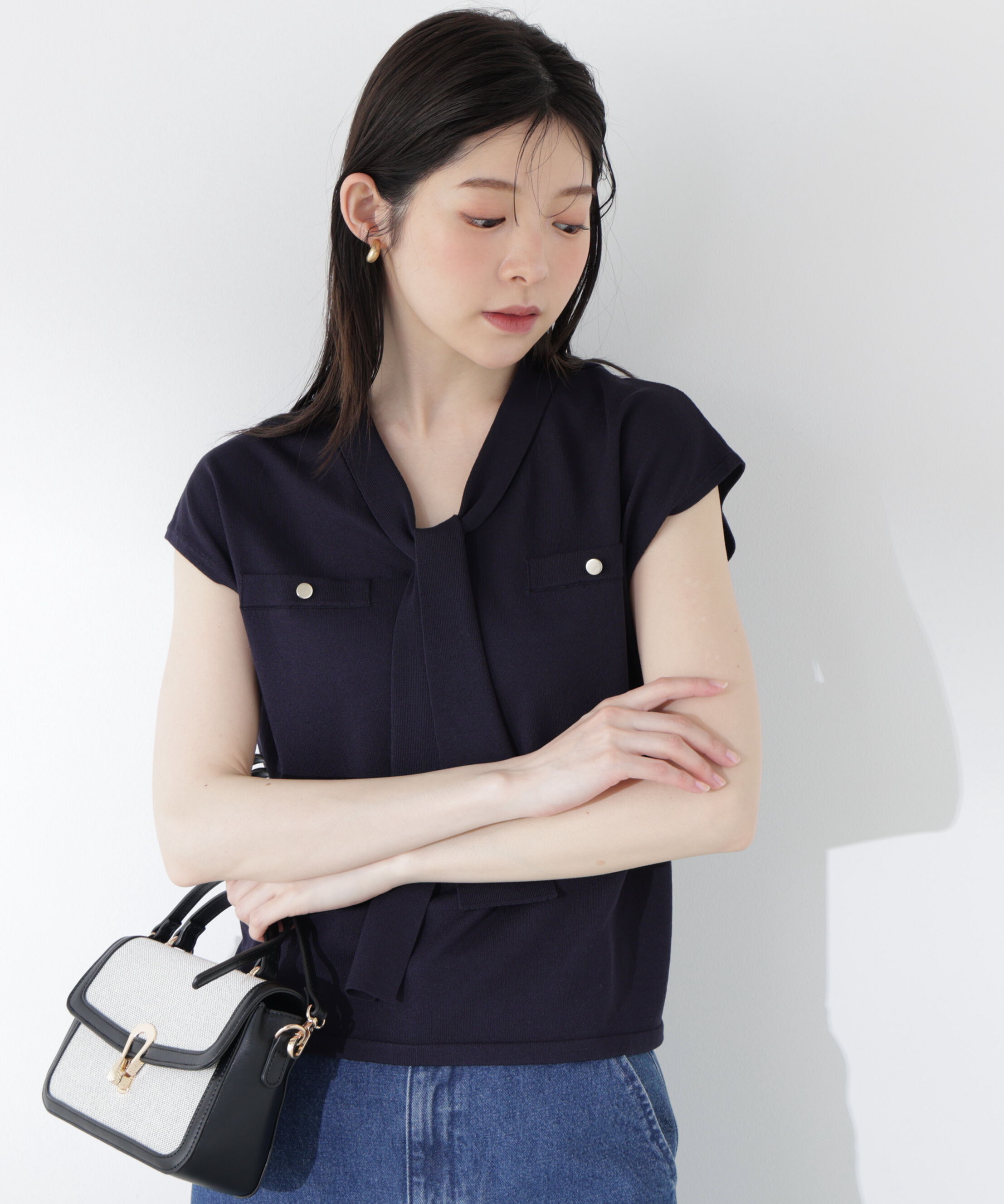PROPORTION BODY DRESSING「＜中川紅葉さん着用＞Vネックタイ付きニット」|ニット・セーター|