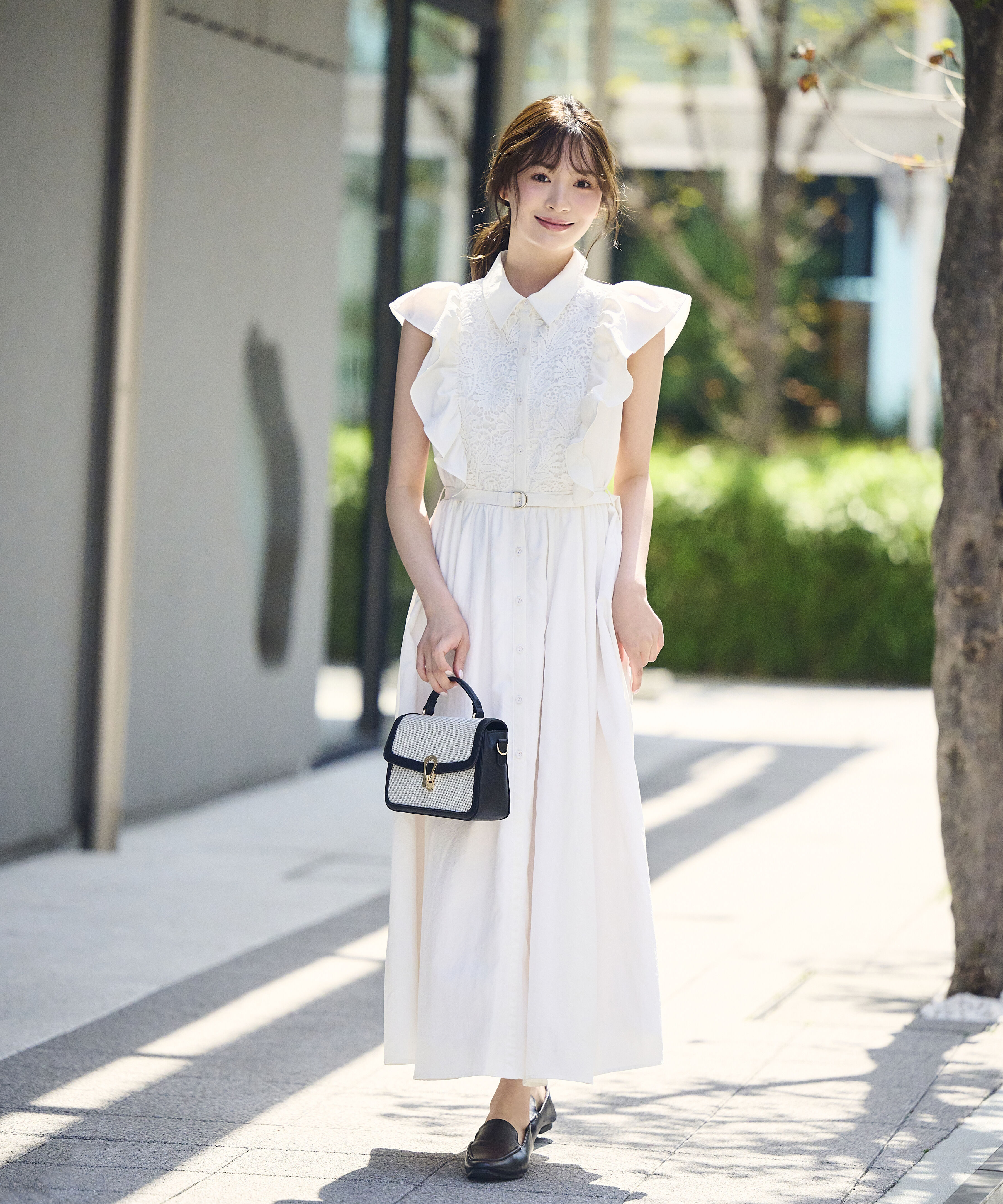 PROPORTION BODY DRESSING「＜中川紅葉さん着用＞フロントレースシャツワンピース」|ワンピース|ホワイト