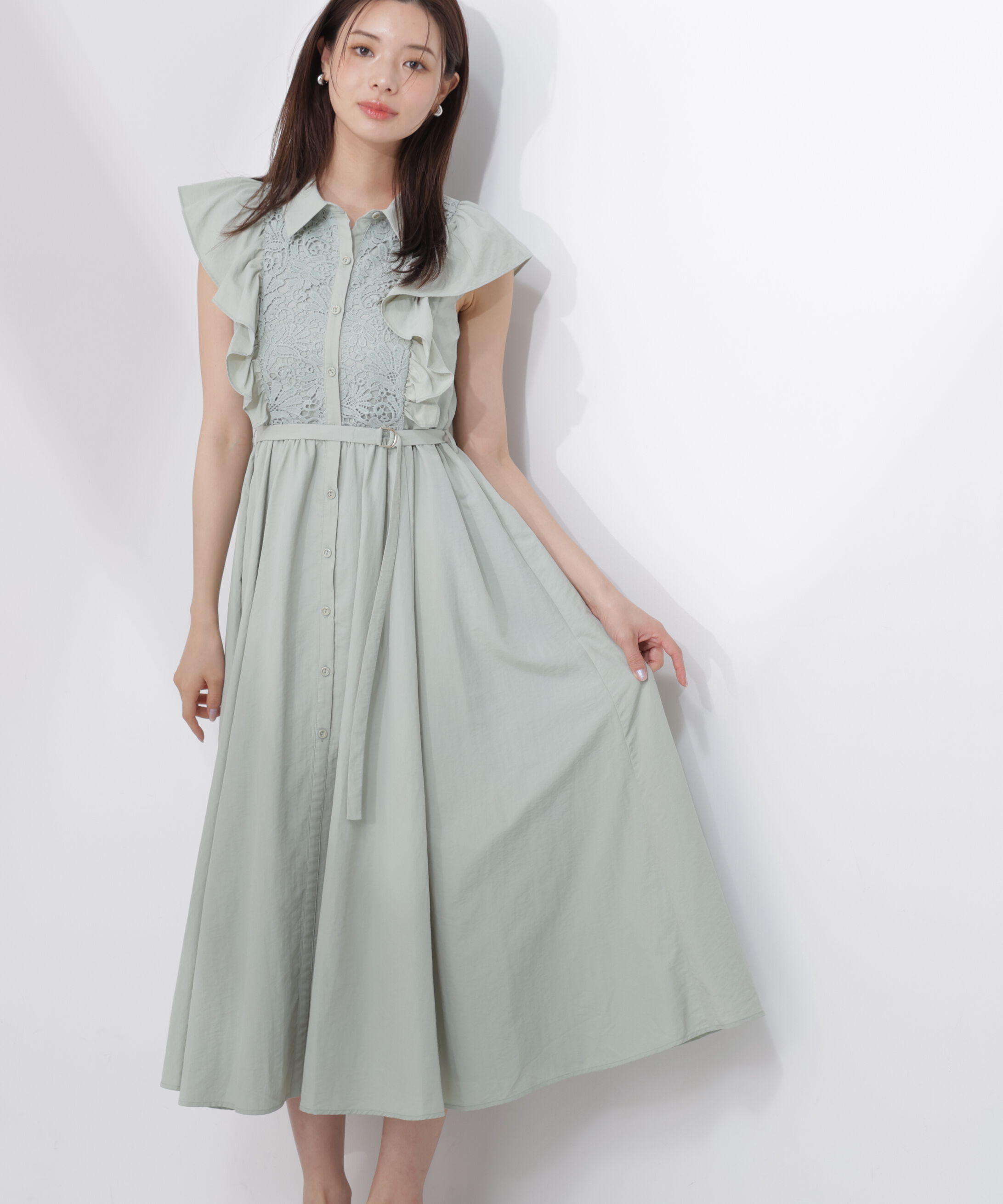 PROPORTION BODY DRESSING「＜中川紅葉さん着用＞フロントレースシャツワンピース」|ワンピース|カーキ